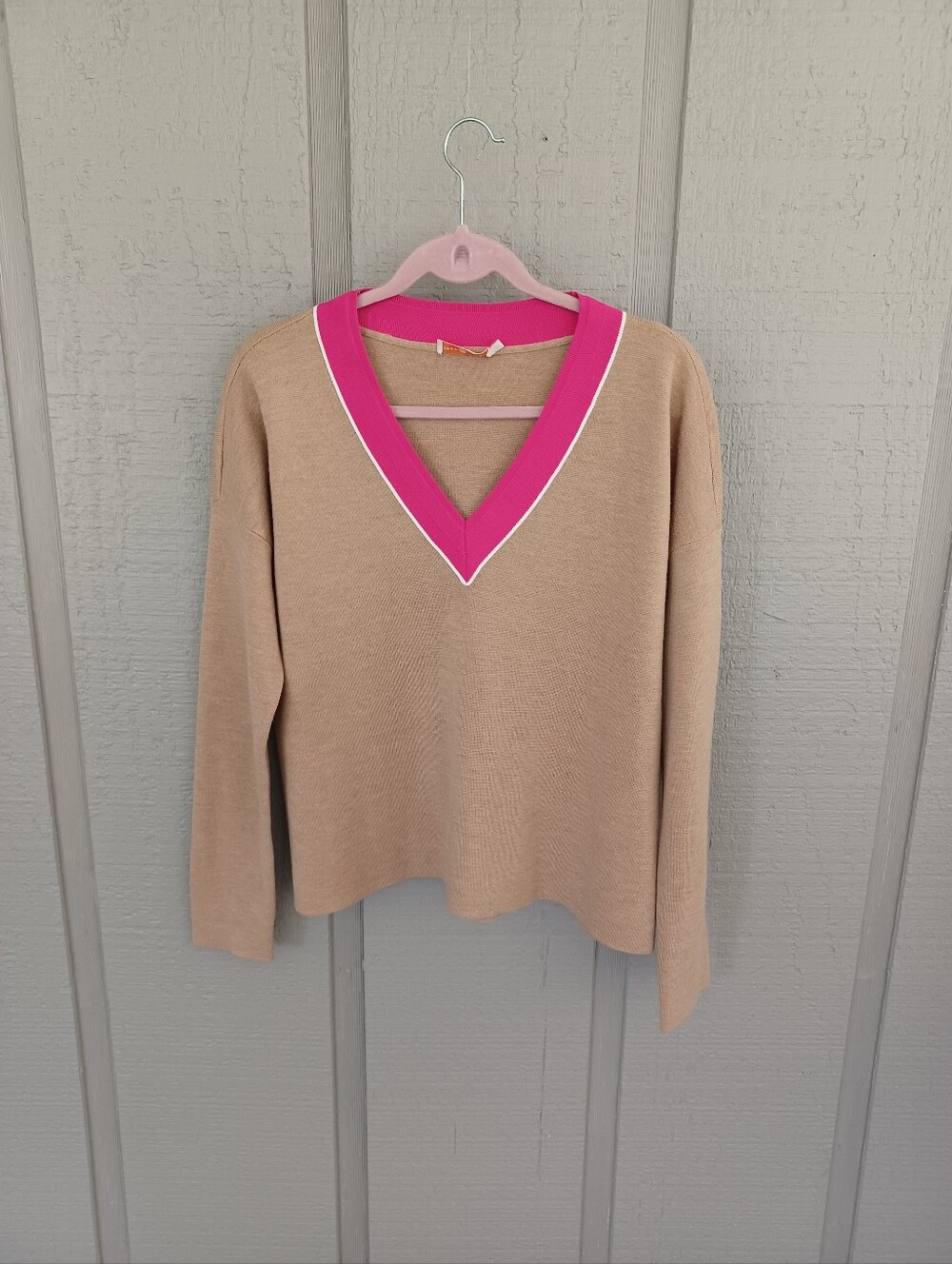 Tory Burch Wool Sweater Size S Women V Neck Long Sleeve Pullover Preppy